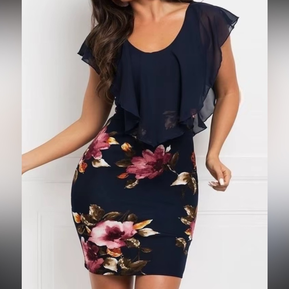 Floral Ruffle Sleeve Dress